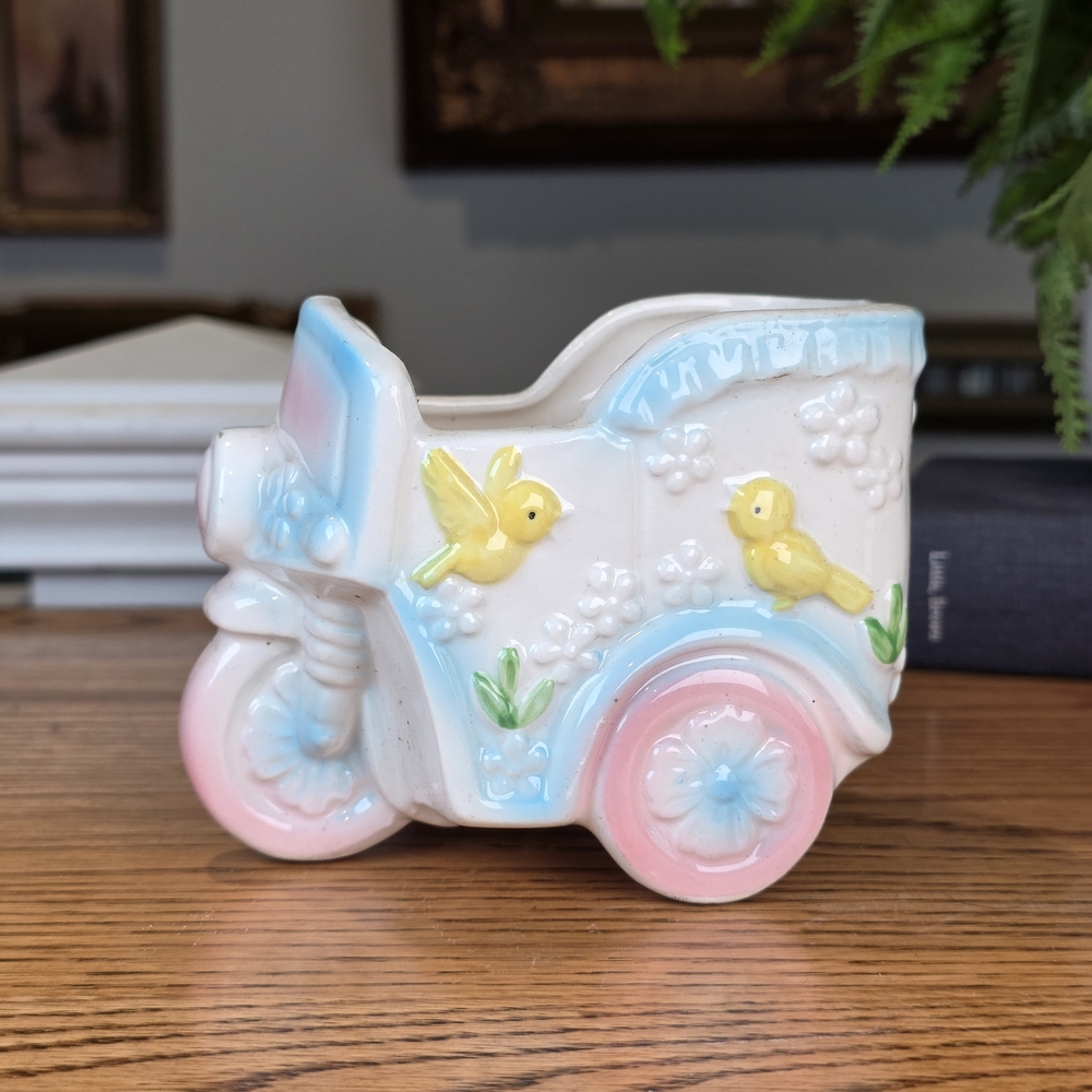 Vintage MCM Tricycle Planter Relpo Japan Pastel Grand Millenialcore Ceramic